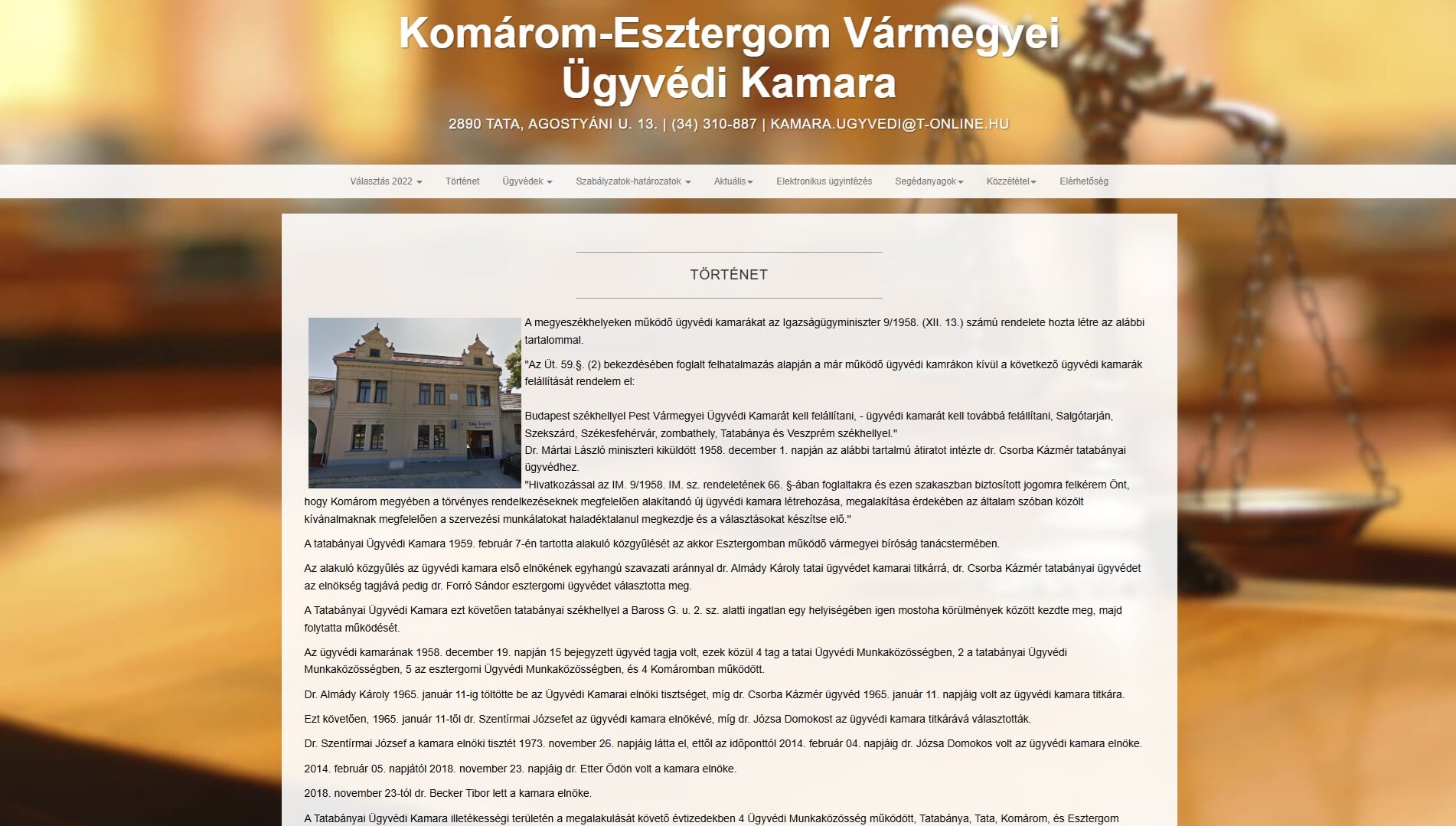 Komárom-Esztergon Vármegyei Ügyvédi Kamara Weboldala